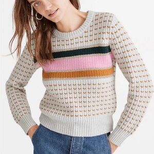 Madewell Striped Barfield Sweater Heather Blizzard xsmall Merino Wool Alpaca